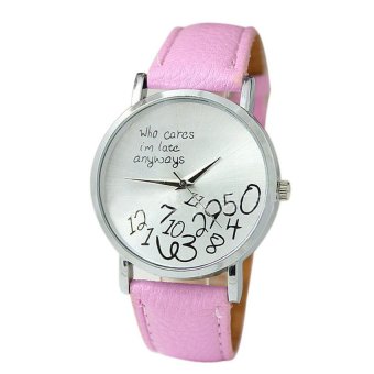 HKS New Women Leather Watch Who Cares I am Late Anyway Letter Watches Pink  