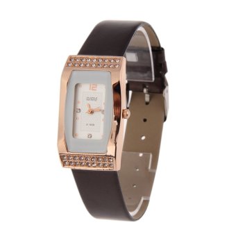 HKS PU Leather Band Women Wristwatch Alloy Square Diamante Face Watch Brown  