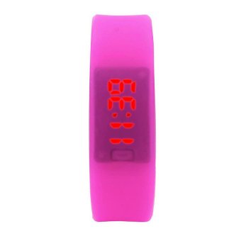 HKS Rubber LED Watch Date Sports Bracelet Digital Wrist Watch Pink  