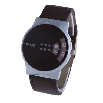 HKS Unisex Men Women Round Dial PU Leather Band Wristwatch Quartz Watch Brown  