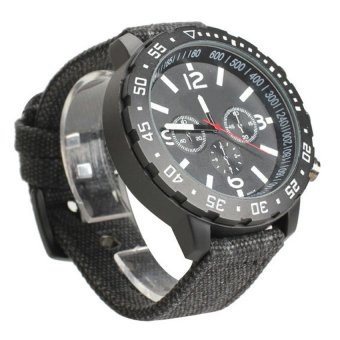 HKS V6 Men Sport Large Round Dial Quartz Watch Black Canvas Strap Wrist Watch  