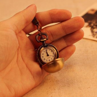 honful Necklace Pocket Watch Unisex Alloy Pendant Retro Antique Bronze Quartz Chain Ball Shape Best Gift (bronze) - intl  