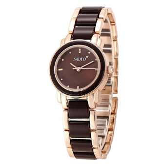 Hot selling fashion style women waterproof quartz watch Ceramic Bracelet watches -Golden brown - intl  