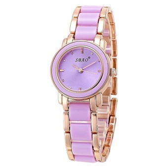 Hot selling fashion style women waterproof quartz watch Ceramic Bracelet watches -Golden shell purple - intl  