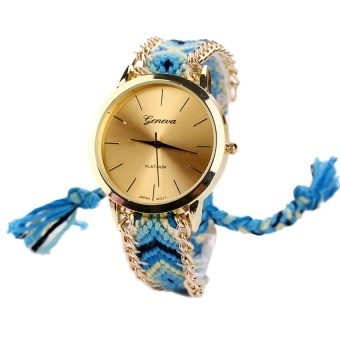 Hot Women Round Dial WristwatchQuartz Chain Watch Blue+Black - intl  