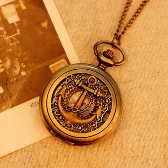 huazhong Retro Antique Pocket Watch For Men Women Unisex Quartz Alloy Pendant Bronze With Long Chain Wholesale (bronze) - intl  