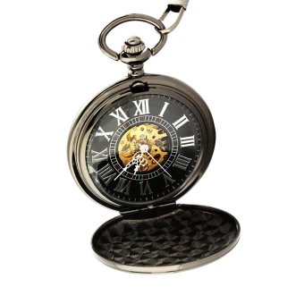 huohu Men's retro semi-automatic mechanical pocket watch (Black) - intl  