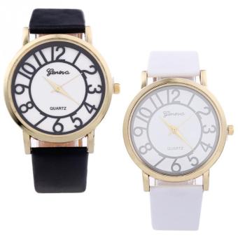 iBopo 1 pair of Lion King Round Watches Black White leather Strap Lovers Watch Men Women Quartz Analog Wrist Watches  