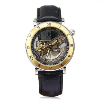 IK Top Brand Luxury Self-Wind Automatic Mechanical Watches Men Rose Gold Case Genuine Leather Skeleton Watch relogios masculino(Gold&Black) - intl  