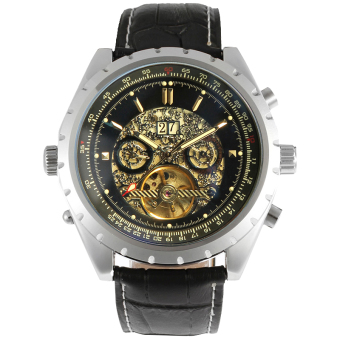 JARGAR Calendar Men'S Dress Fashion Steampunk Black Watchbands Tourbillon Automatic Self-Wind Watch(Black) - intl