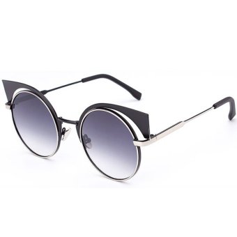 2016 New Round Sunglasses Women Brand Design Cat Eye Sun Glasses Women Retro Vintage Coating Mirror UV400 CC10514-06 (Grey)