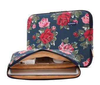 kayond lady's Favorite Peony Canvas Fabric Water-resistant 11-15 Inch laptop Sleeve Case Bag For Notebook Computer / MacBook / Macbook Air/MacBook Pro (13 inches, Blue Peony) - Intl