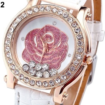Luxury Lady Women Gold Case Crystal Analog Leather Quartz Wrist Watch - intl