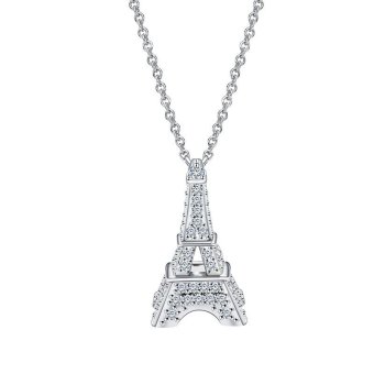 Female Pendant Shiny Cubic Zircon Jewelry Lovely Eiffel Tower Shape Necklace