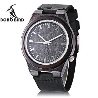 S&L BOBO BIRD B12 Men Wooden Quartz Watch Concise Style Genuine Leather Band Japan Movt Wristwatch (Black) - intl