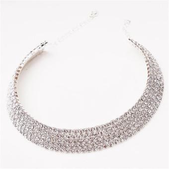 LALANG New Women Crystal Rhinestone Necklace Crew Neck Jewelry 5-rows Crystal