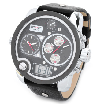 WEIDE WH2 305-4 olahraga menyelam PU kulit pria Band sejalan + tampilan digital jam tangan - Hitam