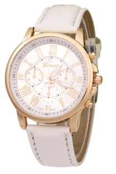 Fashion Lady Women PU Leather Strap Wrist Watch Quartz Wristwatch (White)