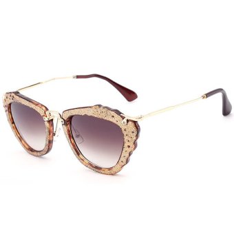 Retro Butterfly Women Sunglasses Original Brand Designer Vintage Mirror Cat Eye Sun Glasses UV400 Lens Points CC1104-02 (Brown)