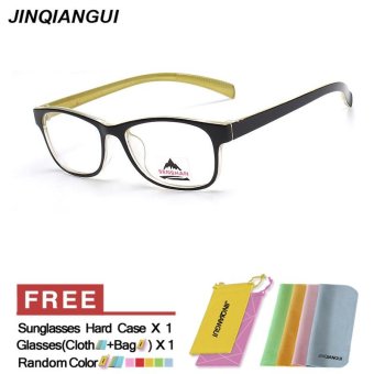 JINQIANGUI Mens Fashion Glasses Frame Rectangle Glasses Yellow Frame Glasses Plastic Frames Plain for Myopia Men Eyeglasses Optical Frame Glasses - intl