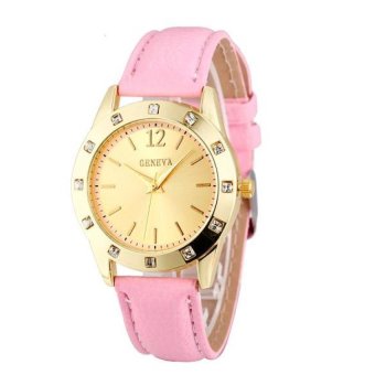 Coconie Geneva Fashion Women Diamond Analog Leather Quartz Wrist Watch Watches Pink Free Shipping