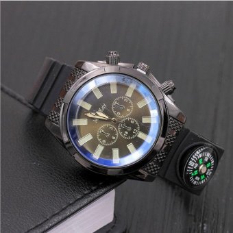 CE silicone three-color decorative sports men's watches compass watch Europe and the United States outdoor quartz male watch fashion male watch fashion single product watch selling single product round black dial black dial - intl