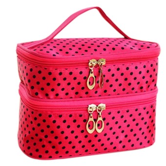 Huolala New Fashion Double-deck Travel Toiletry Beauty Cosmetic Bag Makeup Case Organizer Zipper Holder Handbag B2C Shop-Rose Red 