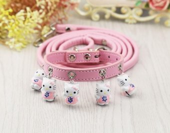 Asuwish Style High Quality PU Leashes Rope + Collar with Bell Traction Rope Pet Traction Collar Set for Small Dog - intl