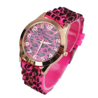 Coconie Unisex Geneva Leopard Silicone Jelly Gel Quartz Analog Wrist Watch Hot Pink Free Shipping