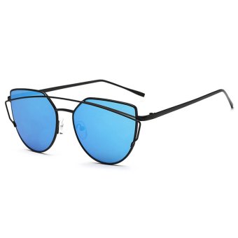 Vintage Metal Frame Cat Eye Sunglasses Brand Designer Mirror Sunglasses Women Fashion UV400 Points Lady Retro Sun Glasses CJ2226-02 (Blue)
