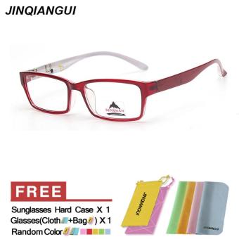 JINQIANGUI Fashion Glasses Frame Rectangle Glasses Red Frame Glasses Plastic Frames Plain for Myopia Men Eyeglasses Optical Frame Glasses - intl