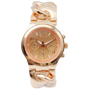 Geneva Jam Tangan Wanita Analog Fashion Casual Wristwatch Stainless Steel Women Watch (Rose Gold)