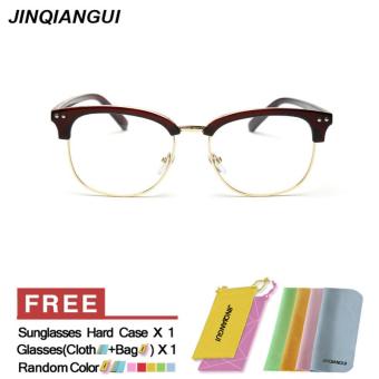JINQIANGUI Fashion Glasses Frame Half Frame Glasses Brown Frame Glasses Plastic Frames Plain for Myopia Women Eyeglasses Optical Frame Glasses - intl