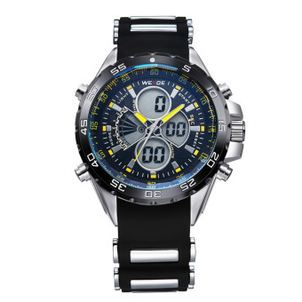 WEIDE Men Sports Watches Brand Quartz Watch Relogio Masculino LCD Digital Display Silicone Strap Alarm Waterproof Wristwatches(Yellow) - intl