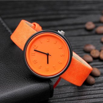 CE new canvas pattern belt three-dimensional digital scale watch female female Korean student watch candy color watch fashion single product watch selling single product round dial Orange strap Orange dial - intl