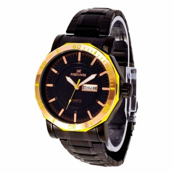 Fortuner Jam Tangan Pria - Leather Stainlesstell - FR 1711BY - Hitam-Gold