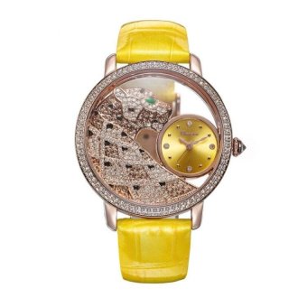 jiechuan With Wei Na (Davena) hollow double decker rotary dialfashion charm diamond 30550F gold watch watch table retro beltblack belt (Yellow) - intl