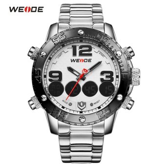 [100% Genuine]Fashion Casual Men Watches Dual Time Analog Digital Quartz Watch Stainless Steel Band Waterproof Sport Men's Wristwatches WEIDE - intl