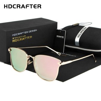 HDCRAFTER 2017 Sunglasses Women Brand Designer Cat Eye Metal Frame Pink Sun Glasses for Driving Fashion Women's Eyewear color pink with box - intl