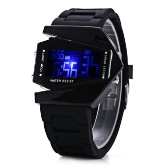 SH Unique LED Sports Watch with Digital Display Plane Shape Dialand Rubber Band Black - intl