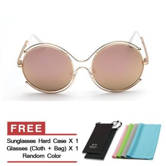 Women's Eyewear Sunglasses Women Retro Round Sun Glasses Pink Color Brand Design (Intl)