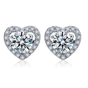 Women Heart Shape Earrings Cubic Zirconia Diamond Bridal Wedding Jewelry Solid 925 Sterling Silver Stud Earrings