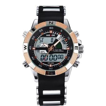 1104 Pria Multifungsi LED Jam Ganda Zona Waktu Waterproof Quartz Jam tangan Bisnis - intl