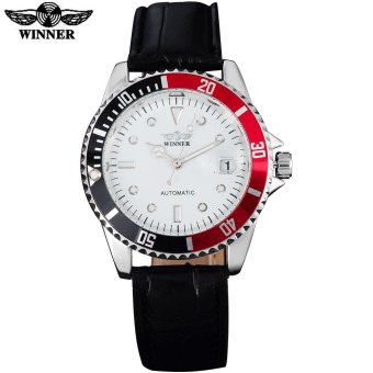 2016 WINNER China brand men dress automatic self wind watches creative silver case transparent glass auto date leather band - intl