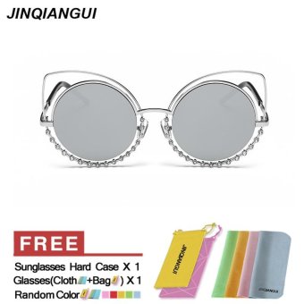 JINQIANGUI Sunglasses Women Polarized Cat Eye Retro Titanium Frame Sun Glasses Silver Color Eyewear Brand Designer UV400 - intl