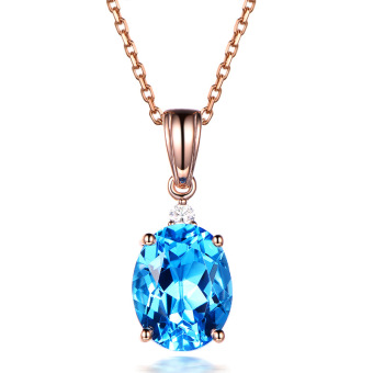 Female Jewelry Genuine 925 Sterling Silver Necklace Pendant Blue Topaz Gemstone Women Gift