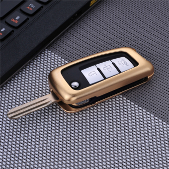 DAYJOY Luxury Premium Aerospace Aluminum Car Key Shell Cover With Key Chain For NISSAN TIIDA Qashqai SYLPHY X-TRAIL Succe LANNIA SERIES keyless Foldable remote control Smart Key Fob Holder (GOLDEN) - intl