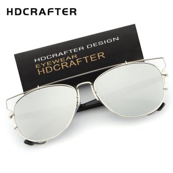 2017 Hot Sale Mirror Flat Lense Women Cat Eye Sunglasses Modern Fashion Brand Designer Metal Frame UV400 Sun Glasses for Women color white with box - intl