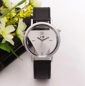 CE Exposure perspective inverted triangle watch double-sided perspective hollow belt fashion table Korean student table fashion single product watch selling single product round dial black strap white dial - intl