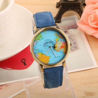 CE bronze aircraft map table rotation seconds hand belt men and women universal gold watch Europe and the United States explosive fashion single product couple watch watch selling single product round dial Blue strap map dial - intl